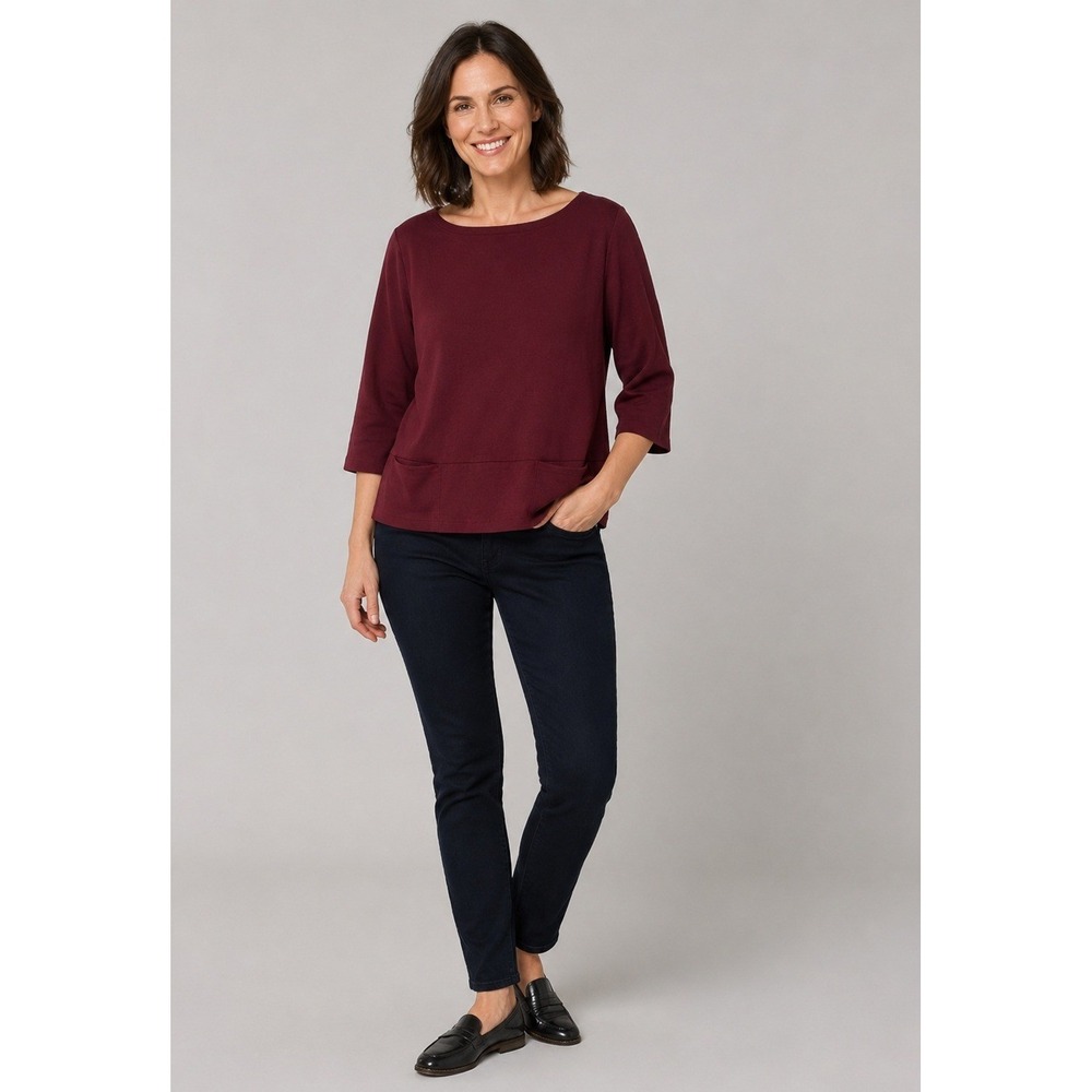 J. Jill Ponte Top Womens XL Red Viscose Rayon Blend 3/4 Sleeve Pockets